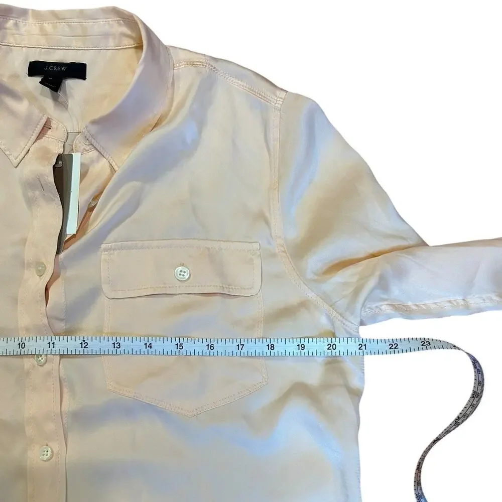 NWT J. CREW Iced Peach Blythe Button Down Silk Shirt 2 Pocket Blouse Women's 12